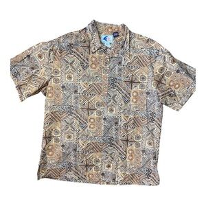 Vintage Nui Nalu Mens Brown Hawaiian Print Collared Shirt Made In Hawaii